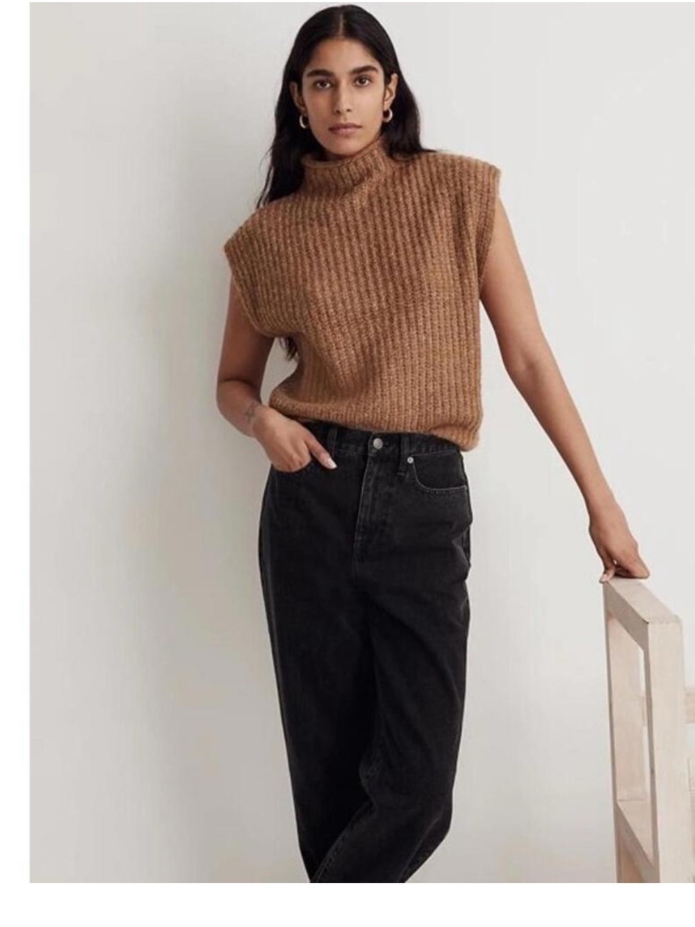 Madewell Camel Brown Turtleneck Knit Vest